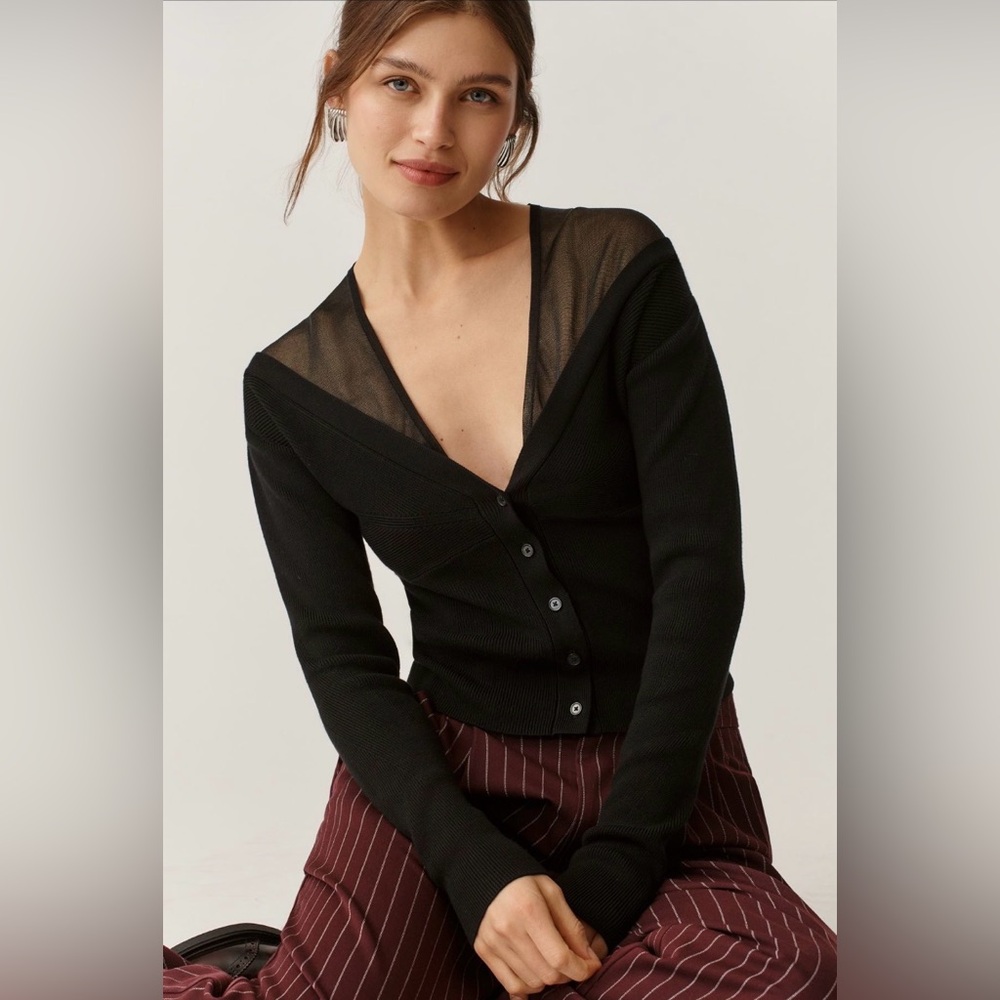 Anthropologie Black Sheer V-Neck Cardigan